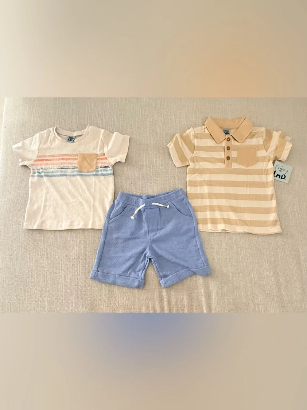 Little Lad Boys 3T 3-Piece Polo Tee & Blue Shorts Outfit Set NWT